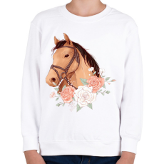PRINTFASHION Ló rózsákkal - Gyerek pulóver - Fehér