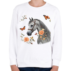 PRINTFASHION ló virágokkal és pillangókkal2 - Gyerek pulóver - Fehér
