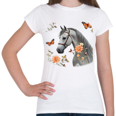 PRINTFASHION ló virágokkal és pillangókkal2 - Női póló - Fehér