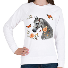 PRINTFASHION ló virágokkal és pillangókkal2 - Női pulóver - Fehér