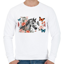 PRINTFASHION ló virágokkal és pillangókkal - Férfi pulóver - Fehér férfi pulóver, kardigán
