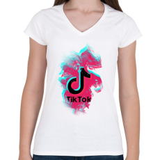 PRINTFASHION Lobogó Tik Tok logo - Női V-nyakú póló - Fehér