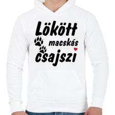 PRINTFASHION Lökött macskás csajszi - Férfi kapucnis pulóver - Fehér férfi pulóver, kardigán