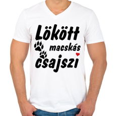PRINTFASHION Lökött macskás csajszi - Férfi V-nyakú póló - Fehér