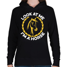 PRINTFASHION Look I'm a horse - Női kapucnis pulóver - Fekete női pulóver, kardigán