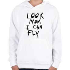 PRINTFASHION Look mom, i can fly! - Gyerek kapucnis pulóver - Fehér
