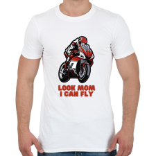 PRINTFASHION Look Mom, I can fly motoros - Férfi póló - Fehér férfi póló