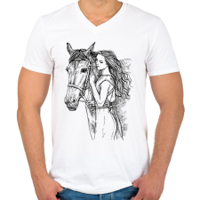 PRINTFASHION lovas - Férfi V-nyakú póló - Fehér férfi póló