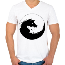 PRINTFASHION Lovas jin-jang - Férfi V-nyakú póló - Fehér férfi póló