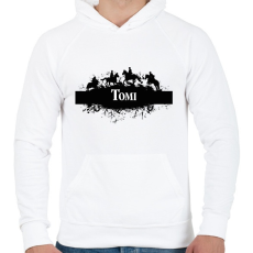 PRINTFASHION Lovas minta - Névvel - Férfi kapucnis pulóver - Fehér