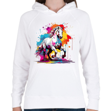 PRINTFASHION Lovas - Női kapucnis pulóver - Fehér