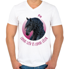 PRINTFASHION Lovas szív - Fríz - Férfi V-nyakú póló - Fehér