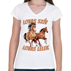 PRINTFASHION Lovas szív, lovas lélek - Női V-nyakú póló - Fehér
