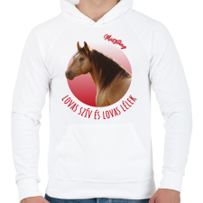 PRINTFASHION Lovas szív - Musztáng - Férfi kapucnis pulóver - Fehér férfi pulóver, kardigán