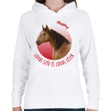 PRINTFASHION Lovas szív - Musztáng - Női kapucnis pulóver - Fehér női pulóver, kardigán