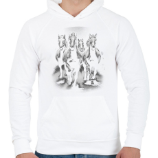 PRINTFASHION Lovas vágta - Férfi kapucnis pulóver - Fehér