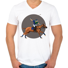 PRINTFASHION Lovaspóló - Férfi V-nyakú póló - Fehér