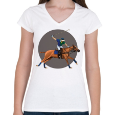 PRINTFASHION Lovaspóló - Női V-nyakú póló - Fehér női póló