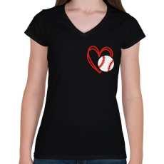 PRINTFASHION Love baseball - Női V-nyakú póló - Fekete
