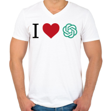 PRINTFASHION Love ChatGPT - Férfi V-nyakú póló - Fehér férfi póló