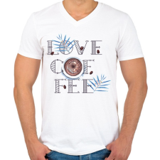 PRINTFASHION Love Coffee - Férfi V-nyakú póló - Fehér férfi póló