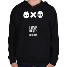 PRINTFASHION Love Death and Robots logo - Gyerek kapucnis pulóver - Fekete gyerek pulóver, kardigán