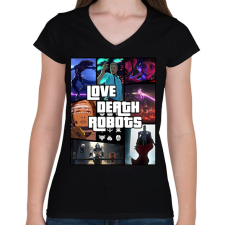 PRINTFASHION Love Death & Robots - Női V-nyakú póló - Fekete női póló