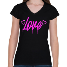 PRINTFASHION love felirat - Női V-nyakú póló - Fekete