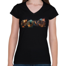 PRINTFASHION LOVE feliratos - szerelmes ajándék párodnak - Női V-nyakú póló - Fekete