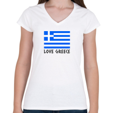PRINTFASHION LOVE GREECE - Női V-nyakú póló - Fehér női póló