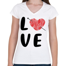 PRINTFASHION LOVE - Kötés,horgolás - Női V-nyakú póló - Fehér