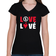 PRINTFASHION LOVE LÓVÉ 3 - Női V-nyakú póló - Fekete