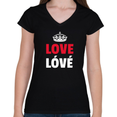 PRINTFASHION LOVE LÓVÉ 5 - Női V-nyakú póló - Fekete