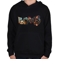 PRINTFASHION LOVE - Magic fonts - Varázslatos betűkkel írt szerelmes felirat - Gyerek kapucnis pulóver - Fekete