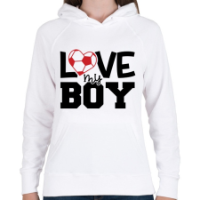 PRINTFASHION Love my boy - Női kapucnis pulóver - Fehér női pulóver, kardigán