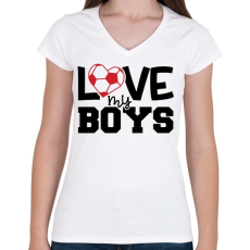 PRINTFASHION Love my boys - Női V-nyakú póló - Fehér