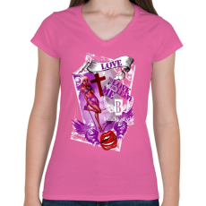 PRINTFASHION LOVE - Női V-nyakú póló - Rózsaszín