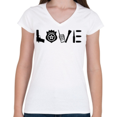 PRINTFASHION Love Police - Női V-nyakú póló - Fehér