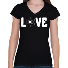 PRINTFASHION Love szemvizsgálat  - Női V-nyakú póló - Fekete női póló