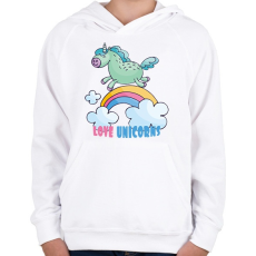 PRINTFASHION Love Unicorns - Gyerek kapucnis pulóver - Fehér