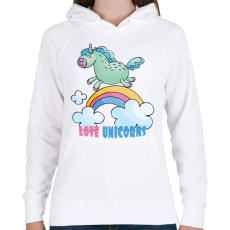 PRINTFASHION Love Unicorns - Női kapucnis pulóver - Fehér