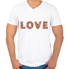 PRINTFASHION LOVE virág - Férfi V-nyakú póló - Fehér