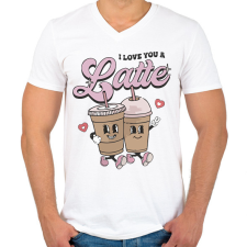 PRINTFASHION Love you a latte - Férfi V-nyakú póló - Fehér férfi póló