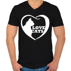PRINTFASHION Lovecats - Férfi V-nyakú póló - Fekete