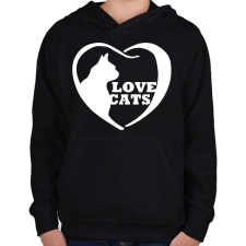 PRINTFASHION Lovecats - Gyerek kapucnis pulóver - Fekete gyerek pulóver, kardigán