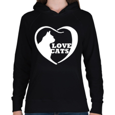 PRINTFASHION Lovecats - Női kapucnis pulóver - Fekete női pulóver, kardigán