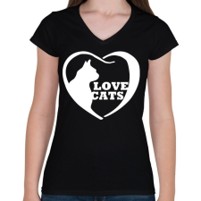 PRINTFASHION Lovecats - Női V-nyakú póló - Fekete női póló