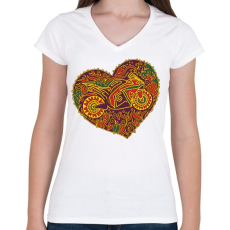 PRINTFASHION LoveMyBike - Női V-nyakú póló - Fehér