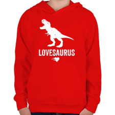 PRINTFASHION Lovesaurus - Gyerek kapucnis pulóver - Piros gyerek pulóver, kardigán
