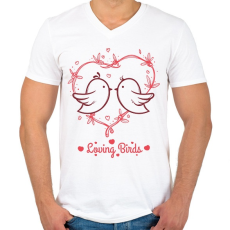 PRINTFASHION Loving birds - Férfi V-nyakú póló - Fehér